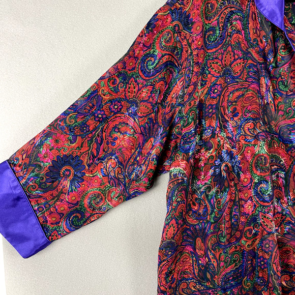 VTG Victorias Secret Satin Paisley Robe Women M/L Semi-Sheer Whimsigoth Fairy - Picture 8 of 16